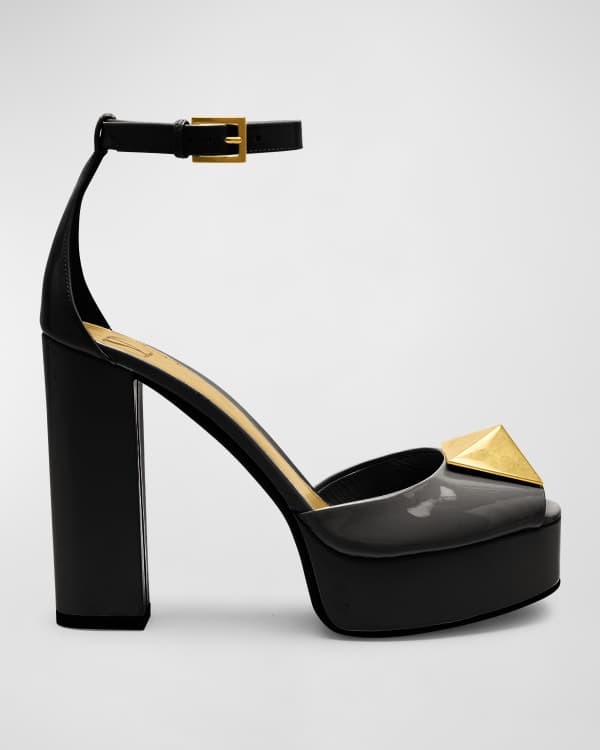 VALENTINO Black Multi-strap Patent Leather & Satin Block Heel Mary Jane  Pumps