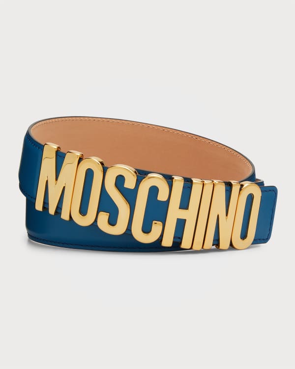 Moschino logo-lettering leather belt - Blue