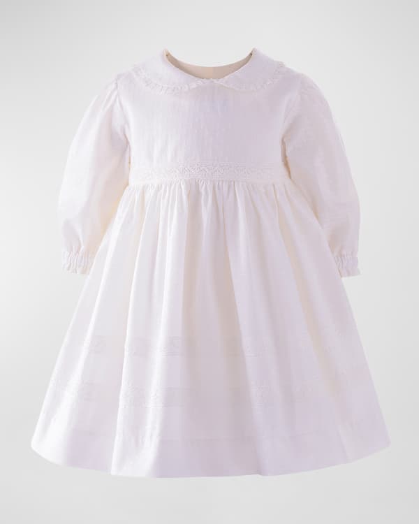 Luli & Me Girls Ivory Linen Blend Ruffles Dress - Tan Trim & Tie main image 1