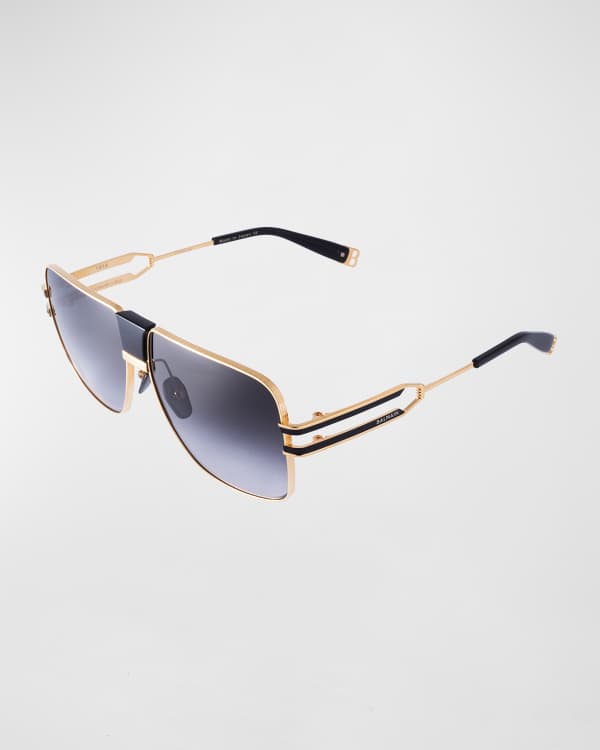 Balmain Flat Top Two Tone Acetate Aviator Style Sunglasses