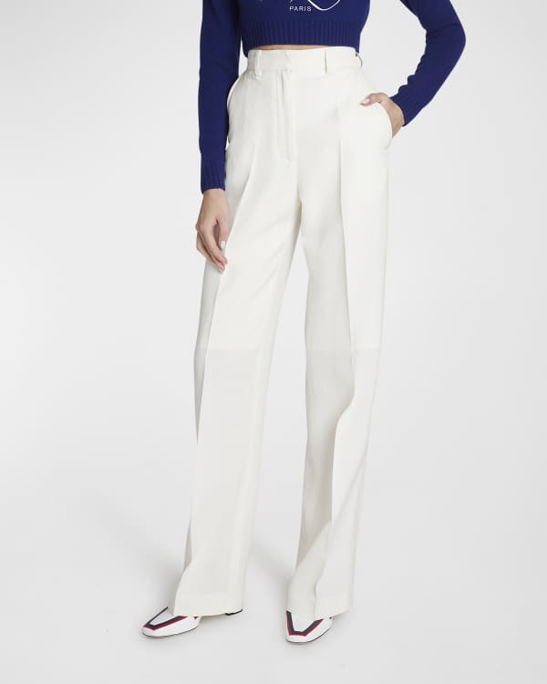 Marina Moscone High-Rise Wide-Leg Crepe Trousers | Neiman Marcus