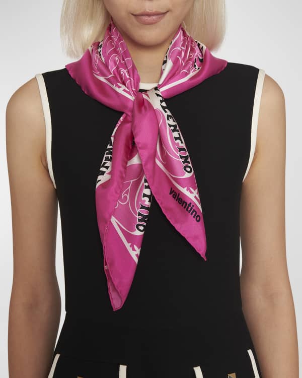 Montage Print Silk Square Scarf in Beige/pale Pink