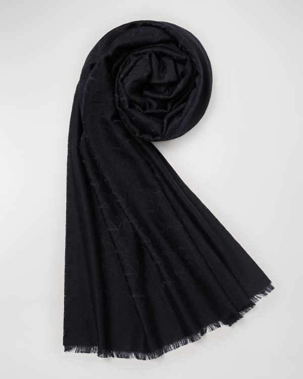 Saint Laurent Logo Sequin Wool-Silk Scarf | Neiman Marcus