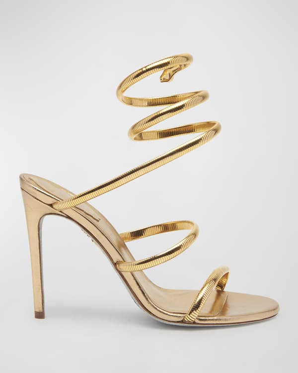 Rene Caovilla Multicolor Strass Snake Wrap Stiletto Sandals Neiman Marcus