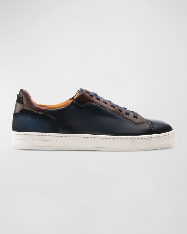 Men's Achilles Contrast Sole Leather Low-Top Sneakers