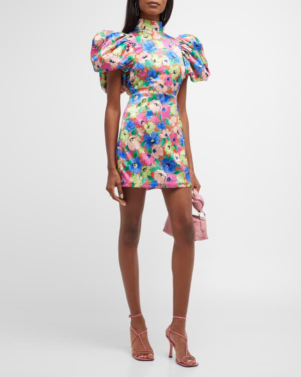 REBECCA VALLANCE Cecily Blouson-Sleeve Bow-Front Mini Dress | Neiman Marcus