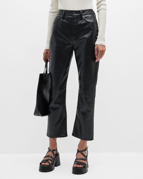 PAIGE Manhattan Vegan Leather Bootcut Pants Neiman Marcus