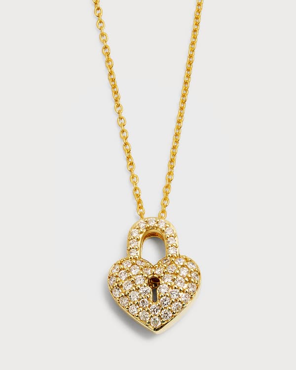 18K GOLD TINY TREASURES DIAMOND SLANTED HEART NECKLACE - Roberto