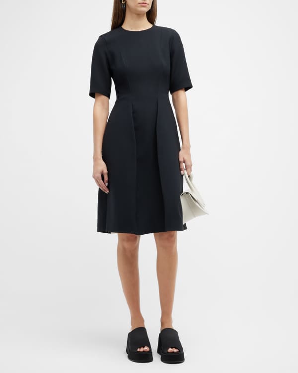 Kay Unger New York Pleated Cap-Sleeve Midi Dress | Neiman Marcus