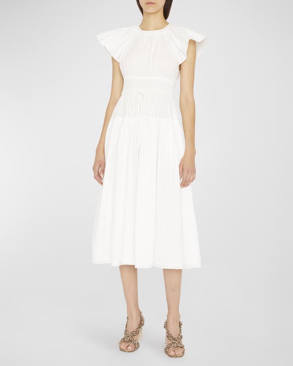 Stella Pardo Crochet-Sleeve Midi Dress | Neiman Marcus