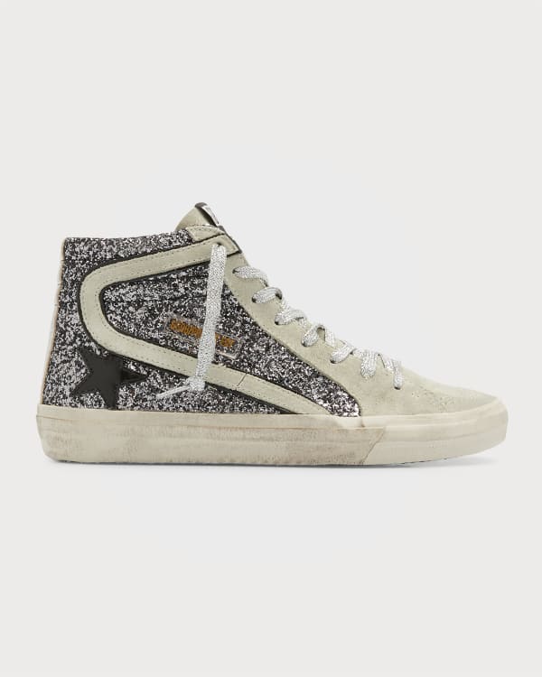 Golden Goose Mid Star Glitter Wing-Tip Sneakers | Neiman Marcus