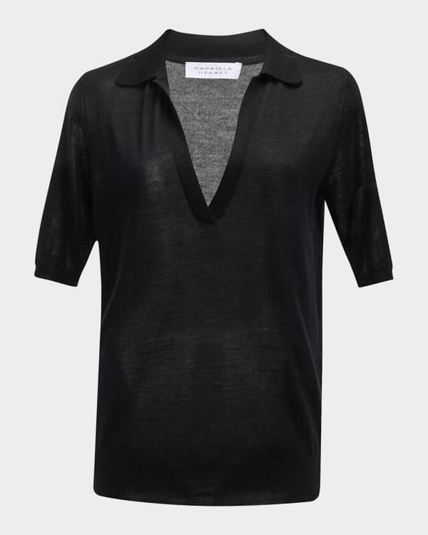 Khaite Morgane Short-Sleeve Crop Polo Top | Neiman Marcus