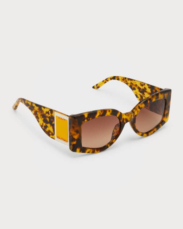 Bottega Veneta Logo Acetate Rectangle Sunglasses | Neiman Marcus