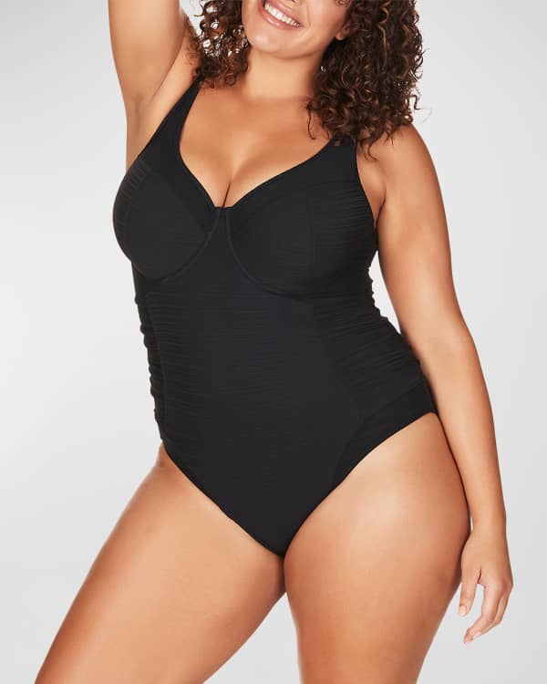 La Blanca Plus Size Eclectic Shore One Shoulder One Piece Swimsuit