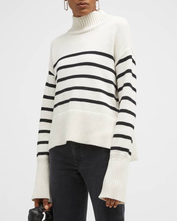 Rebecca Taylor Striped Bishop-Sleeve Turtleneck Sweater | Neiman Marcus
