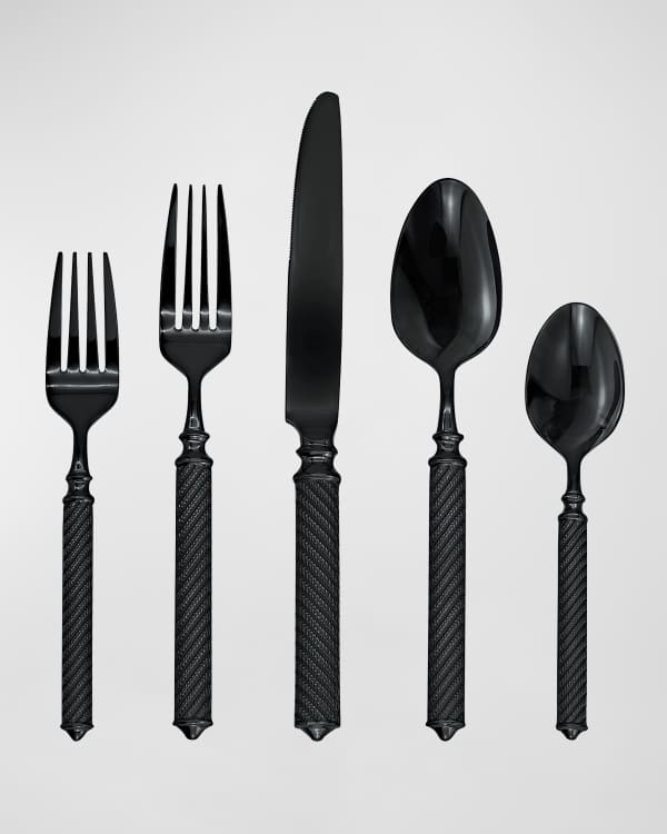 Cambridge Silversmiths 20Piece Meridian Black Satin Hammered Flatware