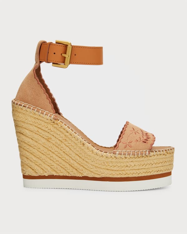 Tory Burch Basketweave Calfskin Wedge Espadrille Sandals Neiman Marcus