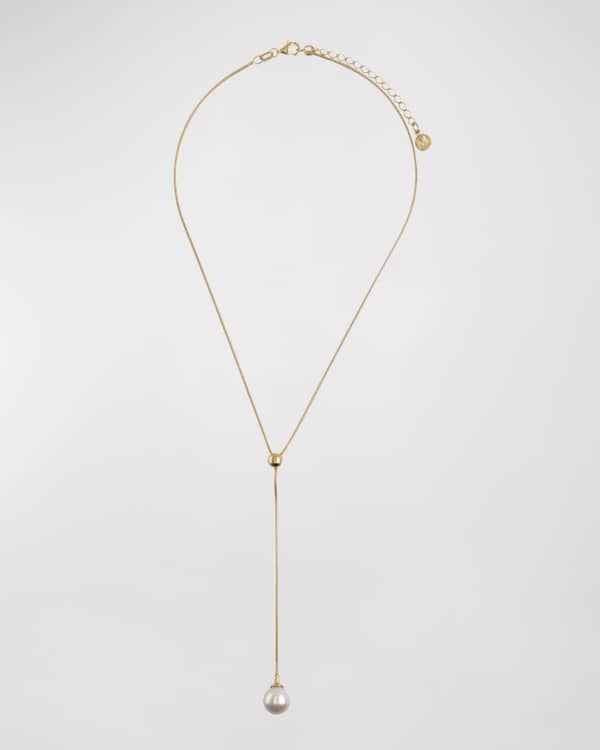 Mizuki 14k Gold Freshwater Pearl and Diamond Lariat Necklace 16