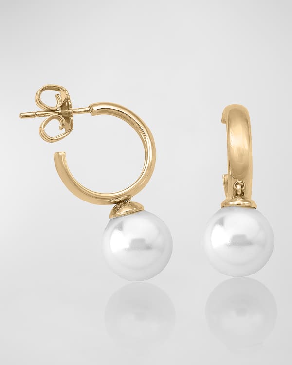 Mizuki 14k Gold Two-Pearl Akoya Wire Hoop Earrings | Neiman Marcus