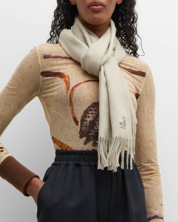 LOEWE Fringed printed wool, silk and cashmere-blend scarf