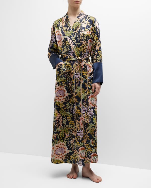 Olivia Von Halle Luxury Peony Floral-Print Silk Robe | Neiman Marcus