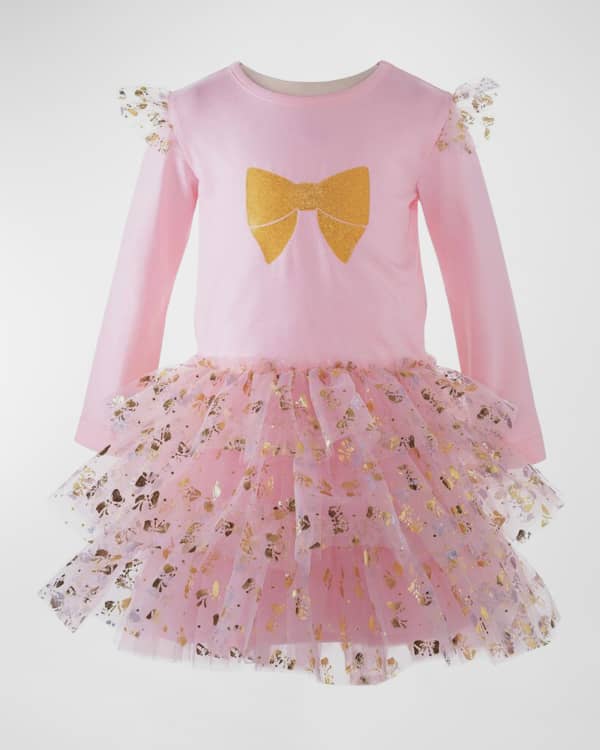 Girl's Monogram-Print Dress W/ Bows, Size 6M-24M