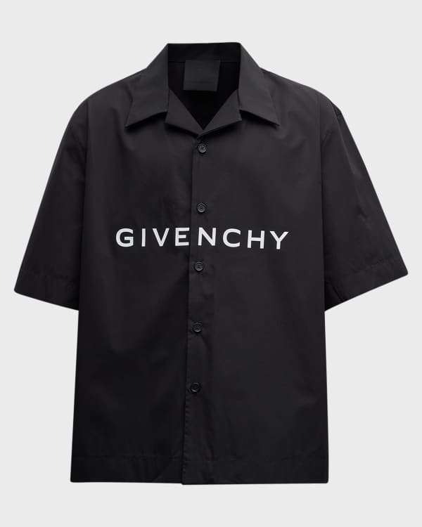 Givenchy Men's Allover-Logo Zip Sport Shirt | Neiman Marcus