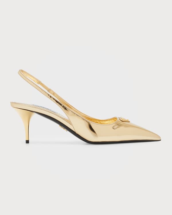 Prada Triangle Logo KittenHeel Slingback Pumps Neiman Marcus