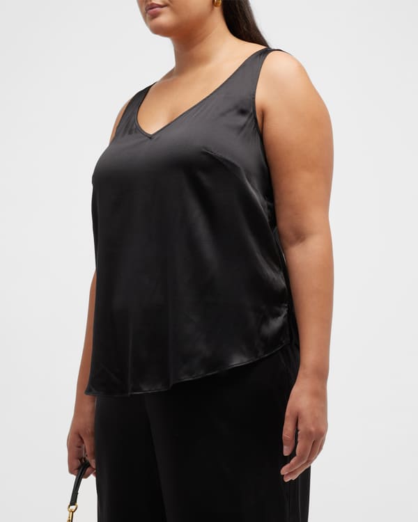 Eileen Fisher Plus Size Bateau-Neck Silk Georgette Crepe Shell