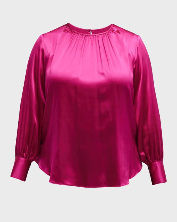 Plus Size - Satin Jacquard Tie Neck Button Up Blouse - Torrid