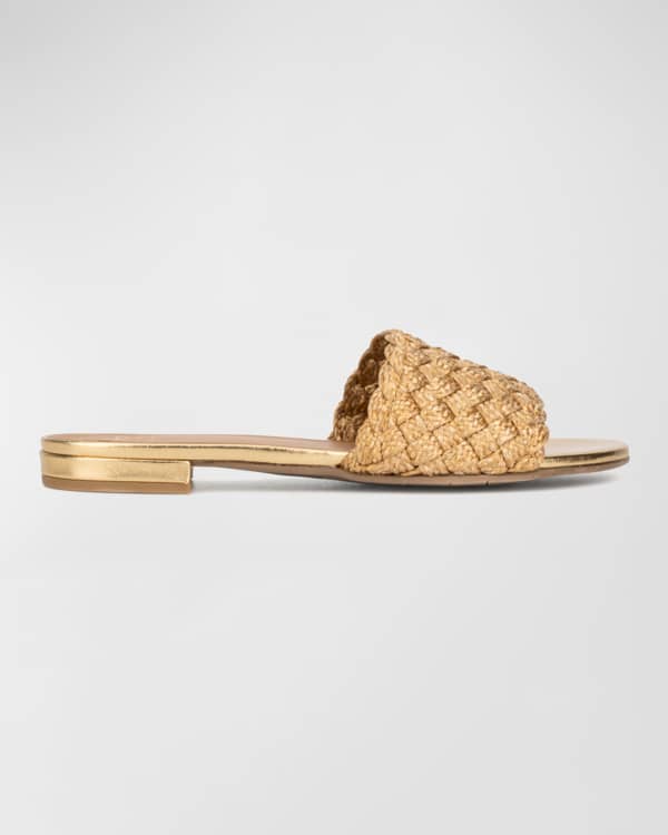 Paloma Barcelo Tanh Raffia Flat Sandals | Neiman Marcus