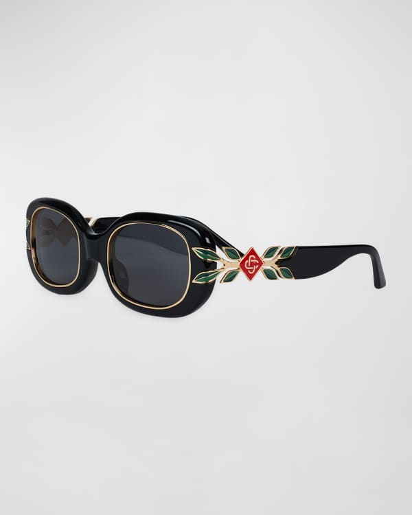 Elie Saab Square Acetate Sunglasses w Crystal Wave Arms Neiman