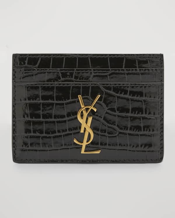 Saint Laurent Monogram Croc-Embossed Card Case