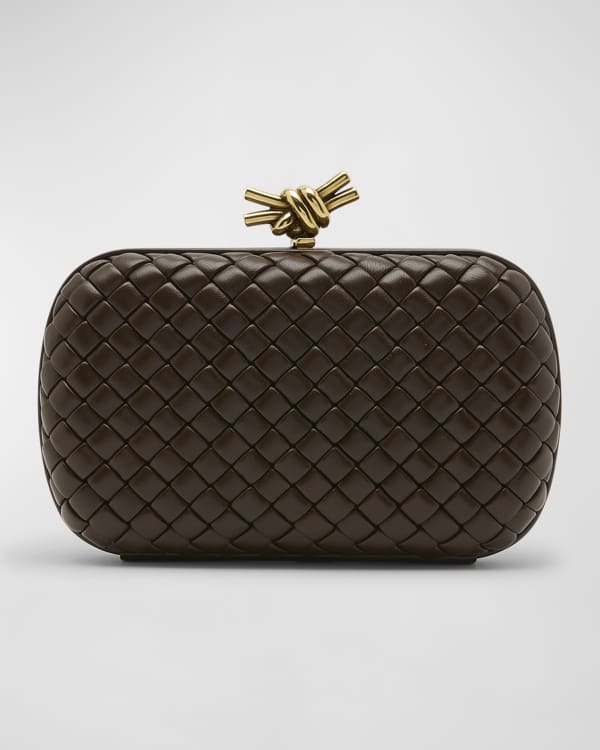 Knot Intreccio Leather Clutch in Silver - Bottega Veneta