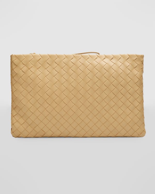 Sense Small Linen And Leather Clutch in Brown - Chloe