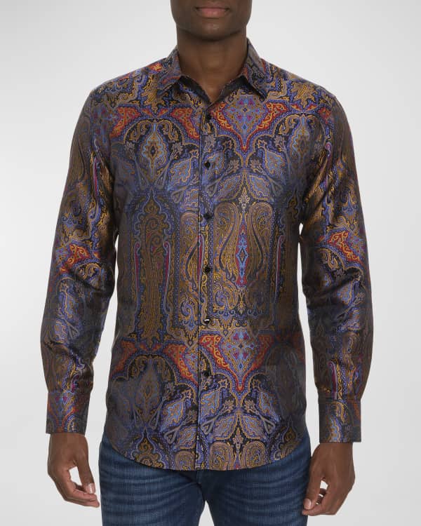 Berluti Men's Marble-Print Silk Sport Shirt, Multi | Neiman Marcus