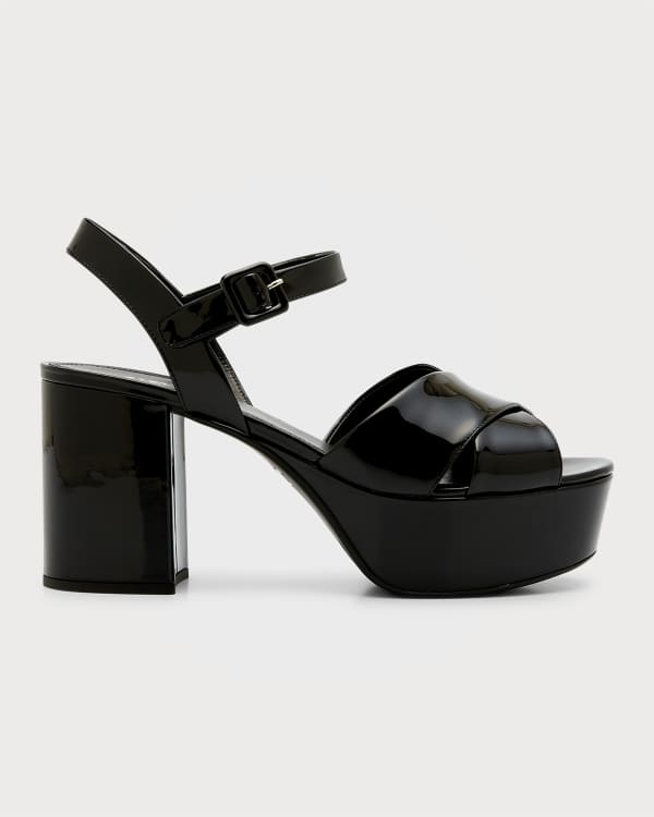 Prada Vernice Crisscross Platform Sandals | Neiman Marcus