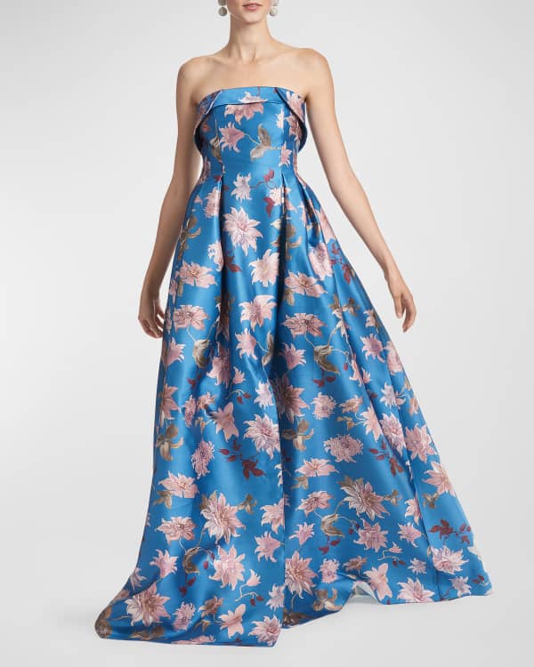 Kay Unger New York Dominique Pleated Floral-Print Gown | Neiman Marcus