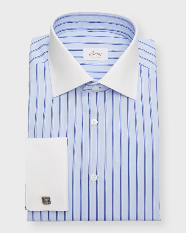 Men Striped Dress Shirt 2026.Brioni Men's Multi-Stripe Cotton Dress Shirt | Neiman Marcus