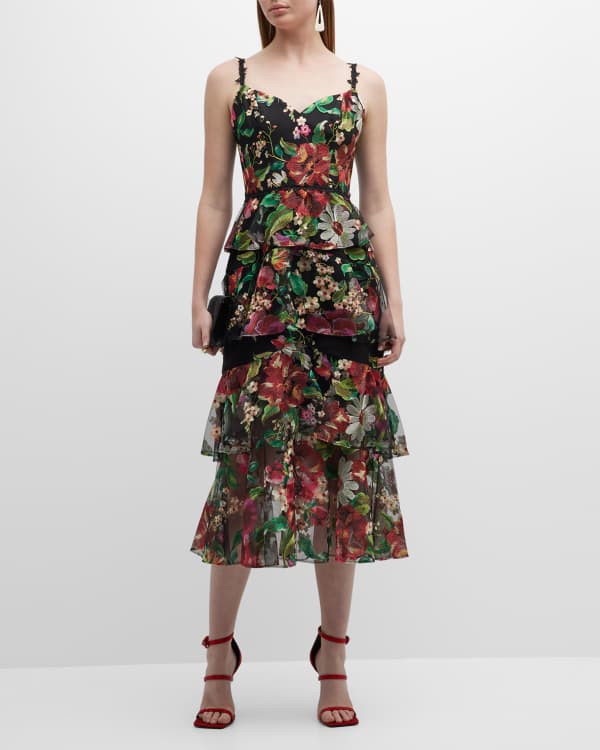 Because The Night Fully Embroidered Midi Dress - Noir