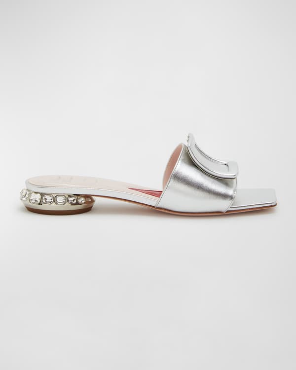 Roger Vivier Thong Chips Flat Satin Sandals Black Nero Neiman