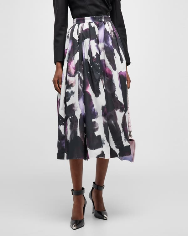 Alexander McQueen Blake-Print Pleated Midi Skirt | Neiman Marcus