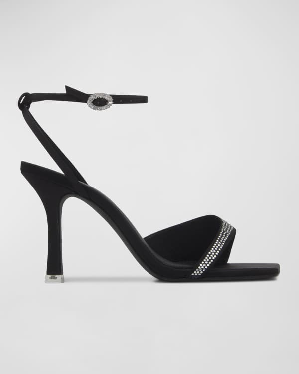Black Suede Studio Crystal Ankle-Strap Stiletto Sandals | Neiman Marcus