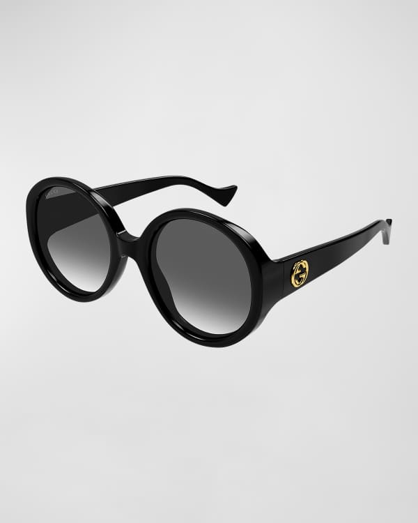 Gucci Round Acetate Sunglasses W Web And Logo Temples Neiman Marcus