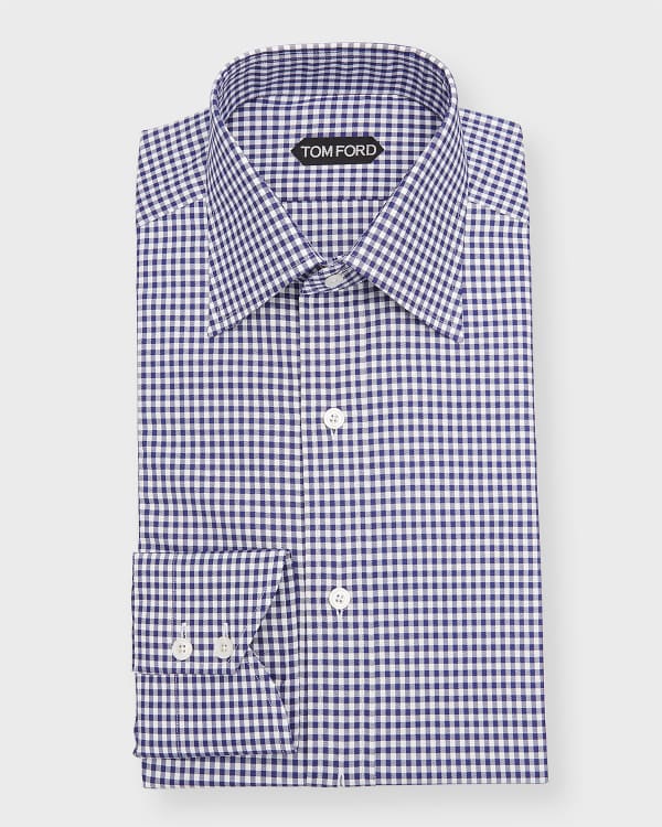 TOM FORD Men's Tonal Graph Check Dress Shirt | Neiman Marcus