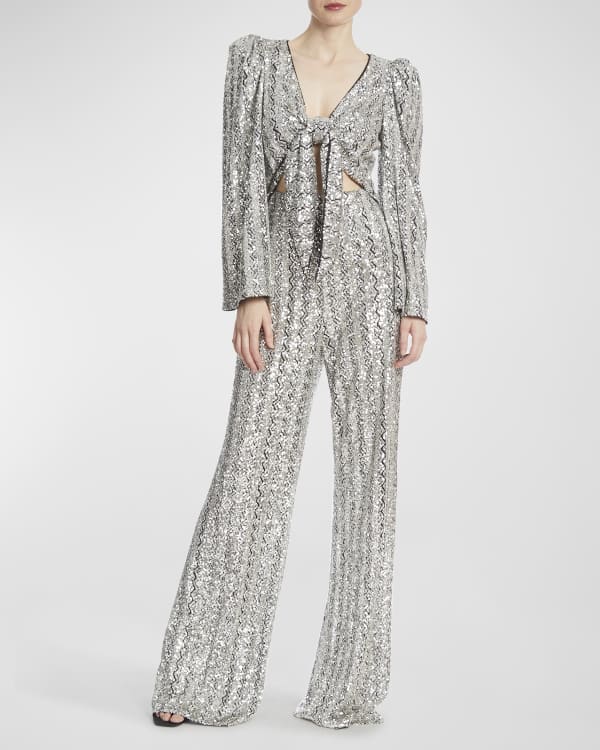 Halston Danielle Sequin WideLeg Halter Jumpsuit Neiman Marcus