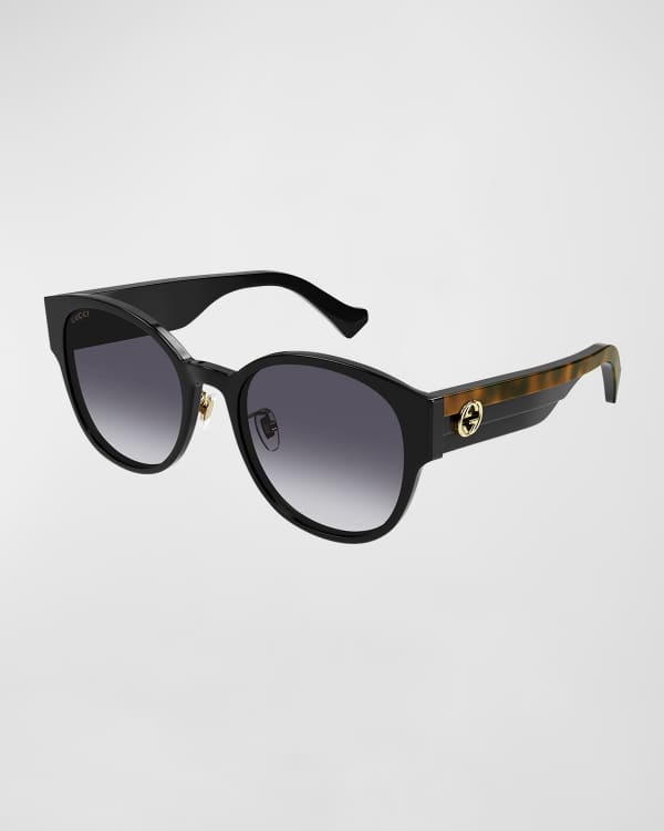 Fendi Round Acetate Sunglasses w/ Metal Logo Temples | Neiman Marcus