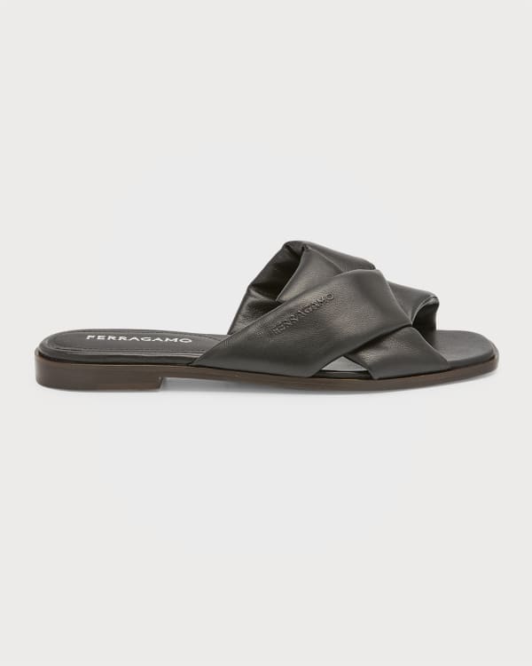 Jil Sander Agnellato Calf Leather Flat Sandals | Neiman Marcus