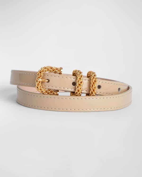 BY FAR Domino Sequoia Semi-Patent Leather Belt | Neiman Marcus