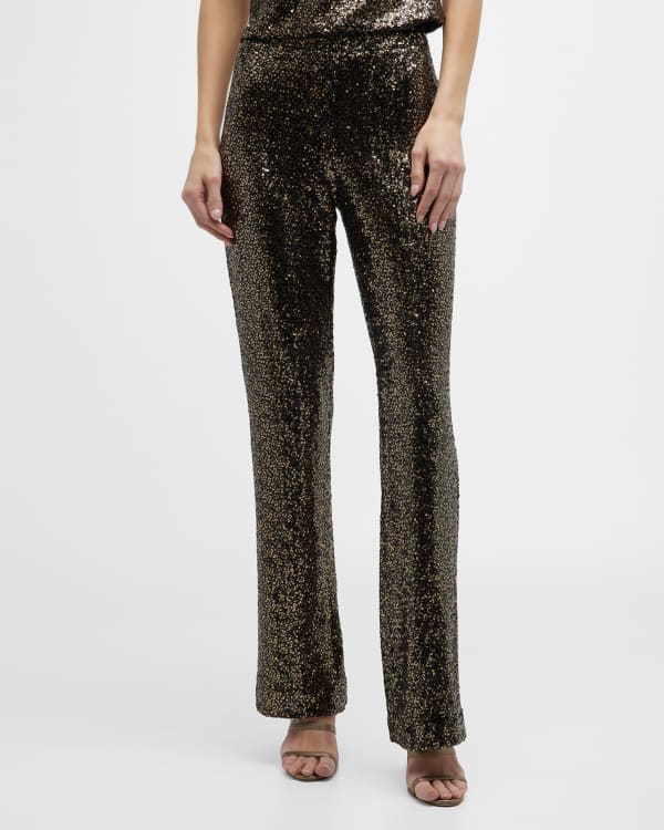 Badgley Mischka Collection HighRise Sequin Velvet Pants Neiman Marcus